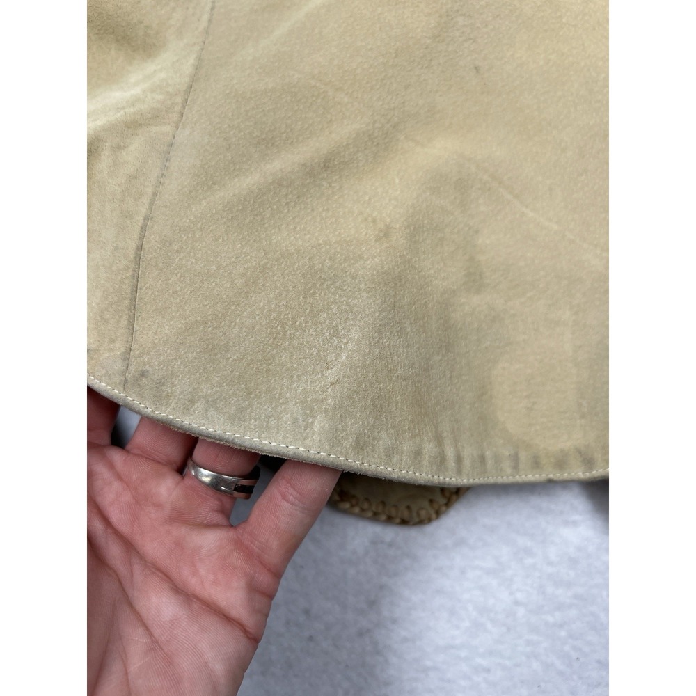 Ren Ellis Santa Fe Beaded Suede Leather Jacket Size 10 Tan Snap Front Lined - Picture 12 of 15